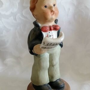 Singing Choir Boy Ceramic Vintage Figurine with Red Bow Tie